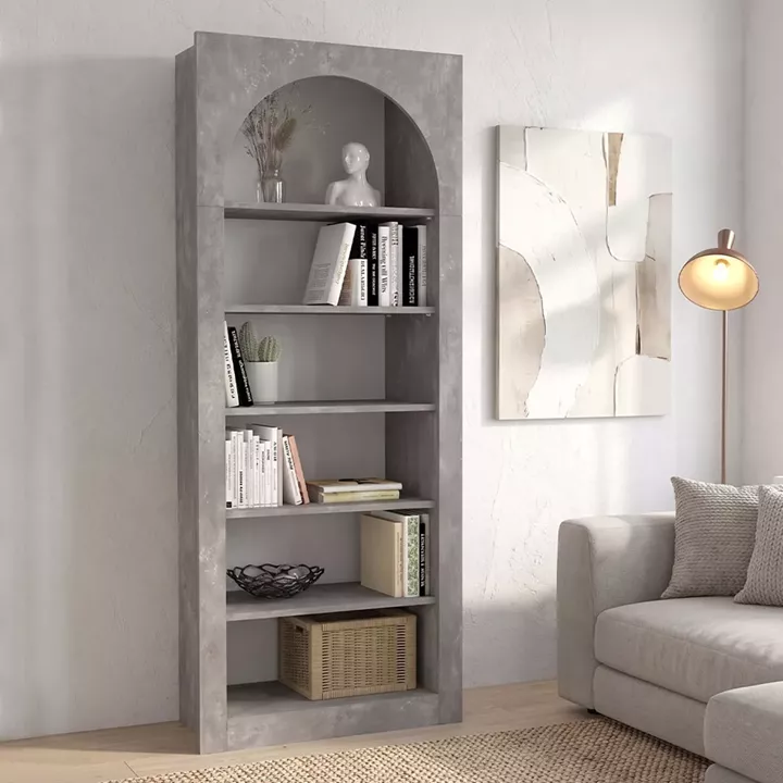Βιβλιοθήκη Voila Megapap χρώμα γκρι σκυροδέματος 74x35x180εκ.
