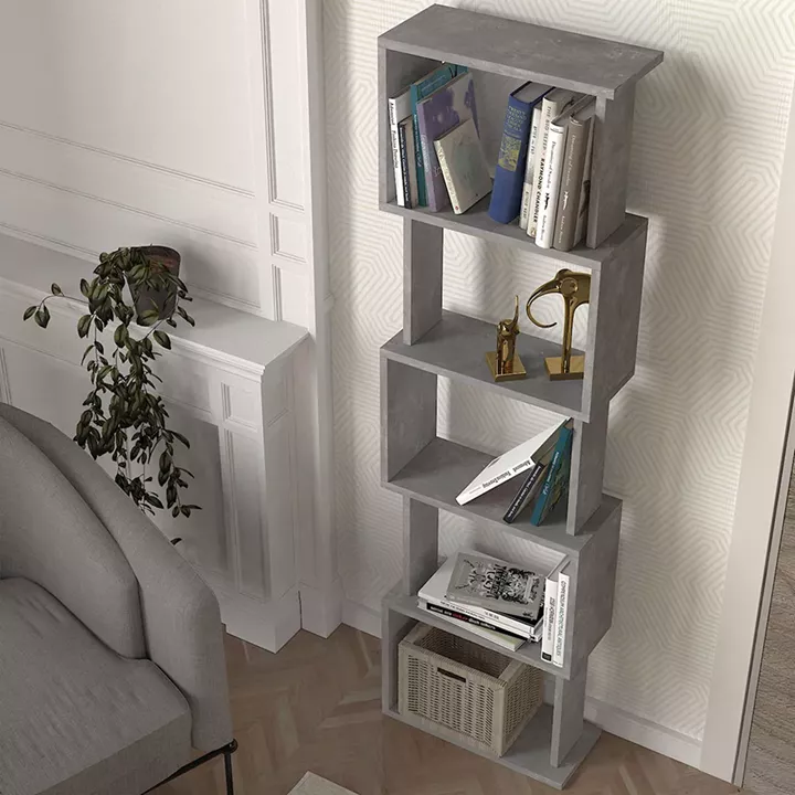Βιβλιοθήκη Alvina Megapap χρώμα γκρι σκυροδέματος 45x19,6x158,8εκ.