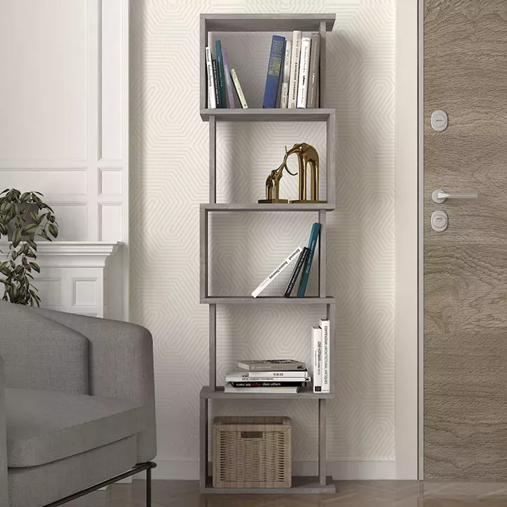 Βιβλιοθήκη Alvina Megapap χρώμα γκρι σκυροδέματος 45x19,6x158,8εκ.
