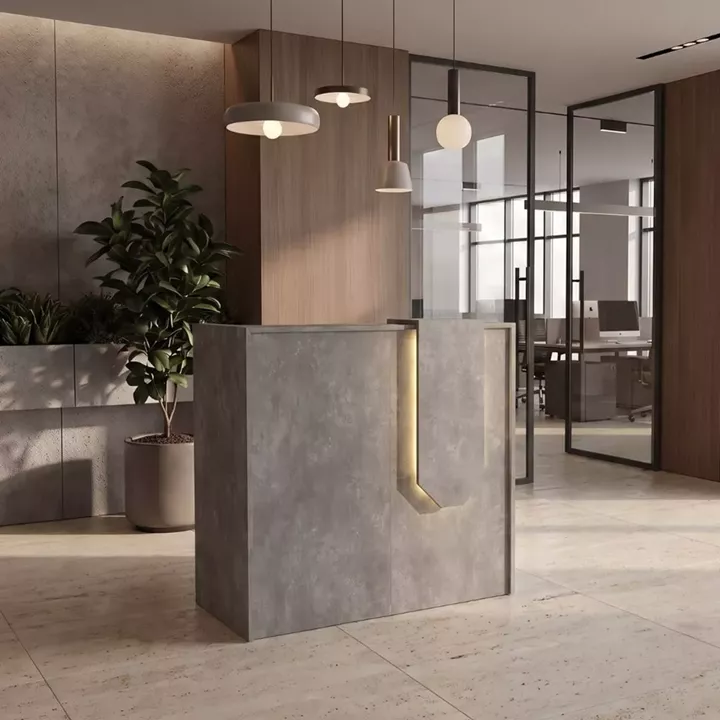 Γραφείο υποδοχής - reception Navita Megapap με LED χρώμα γκρι σκυροδέματος 113,6x42x111,8εκ.