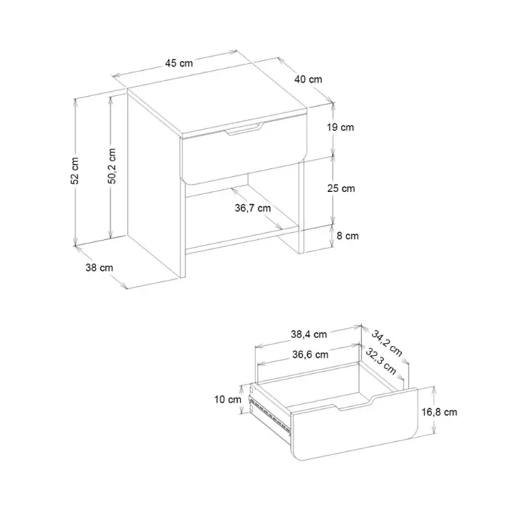 Κομοδίνο Mida Megapap χρώμα λευκό 45x40x52εκ.