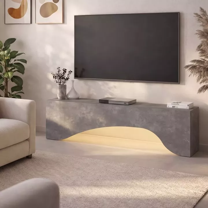 Έπιπλο τηλεόρασης Mara Megapap με LED χρώμα γκρι σκυροδέματος 150x31,4x40εκ.