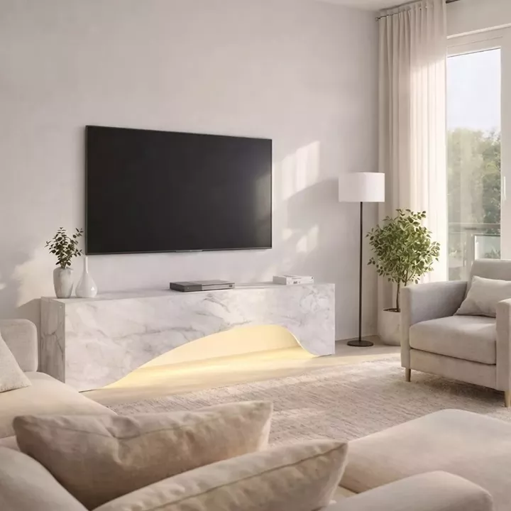 Έπιπλο τηλεόρασης Mara Megapap με LED χρώμα λευκό εφέ μαρμάρου 150x31,4x40εκ.