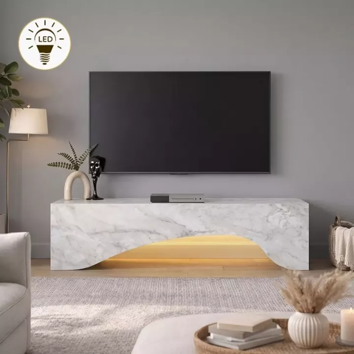 Έπιπλο τηλεόρασης Mara Megapap με LED χρώμα λευκό εφέ μαρμάρου 150x31,4x40εκ.