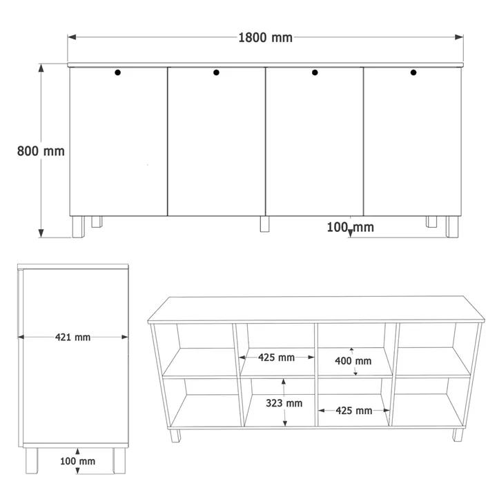 Μπουφές ArteLibre BALDER Λευκό/Φυσικό Μοριοσανίδα 180x42.1x80cm