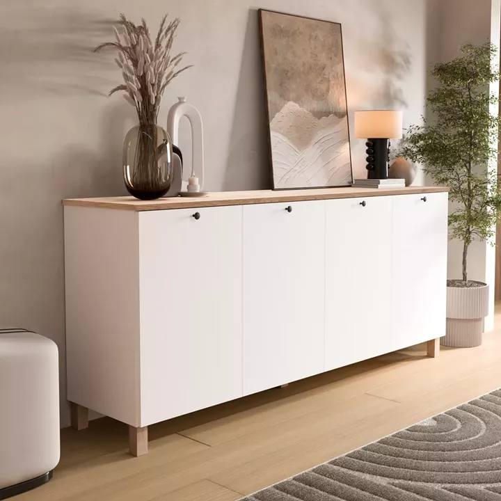 Μπουφές ArteLibre BALDER Λευκό/Φυσικό Μοριοσανίδα 180x42.1x80cm