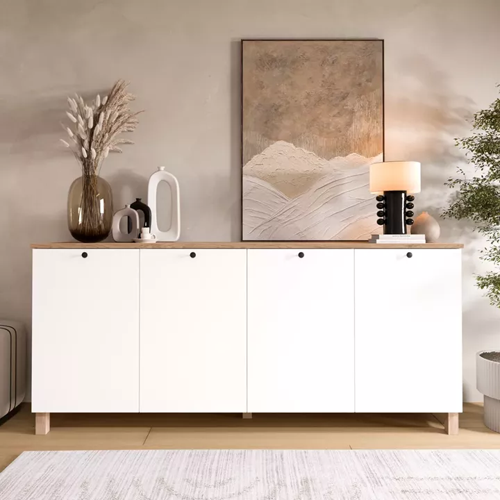 Μπουφές ArteLibre BALDER Λευκό/Φυσικό Μοριοσανίδα 180x42.1x80cm