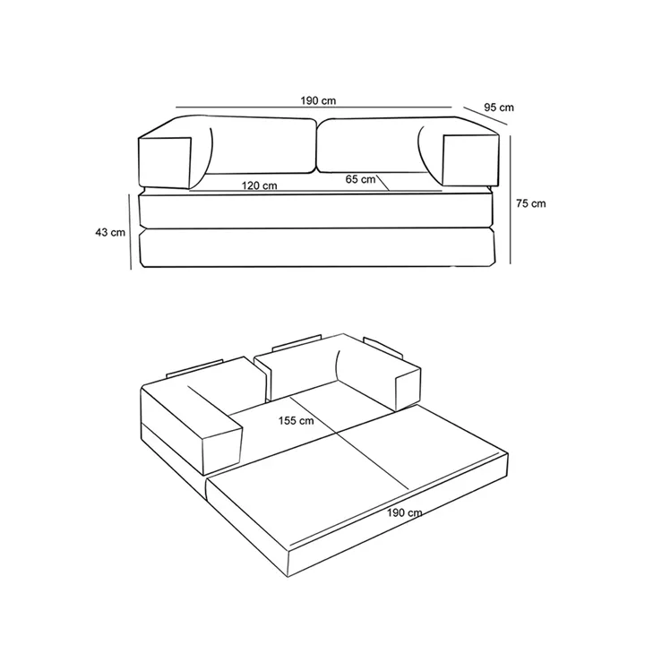 Καναπές - κρεβάτι Comfort Megapap τριθέσιος υφασμάτινος χρώμα ανθρακί 190x95x75εκ.