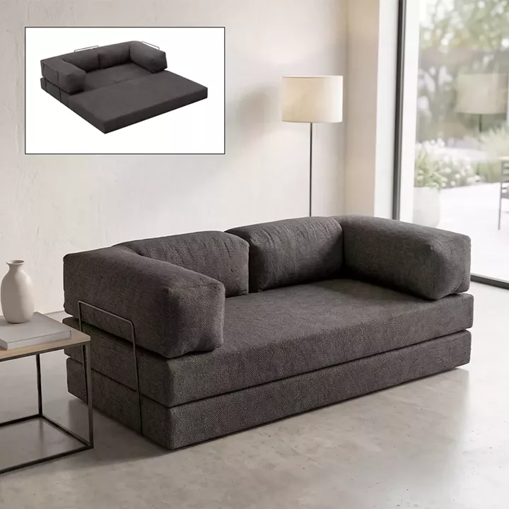 Καναπές - κρεβάτι Comfort Megapap τριθέσιος υφασμάτινος χρώμα ανθρακί 190x95x75εκ.