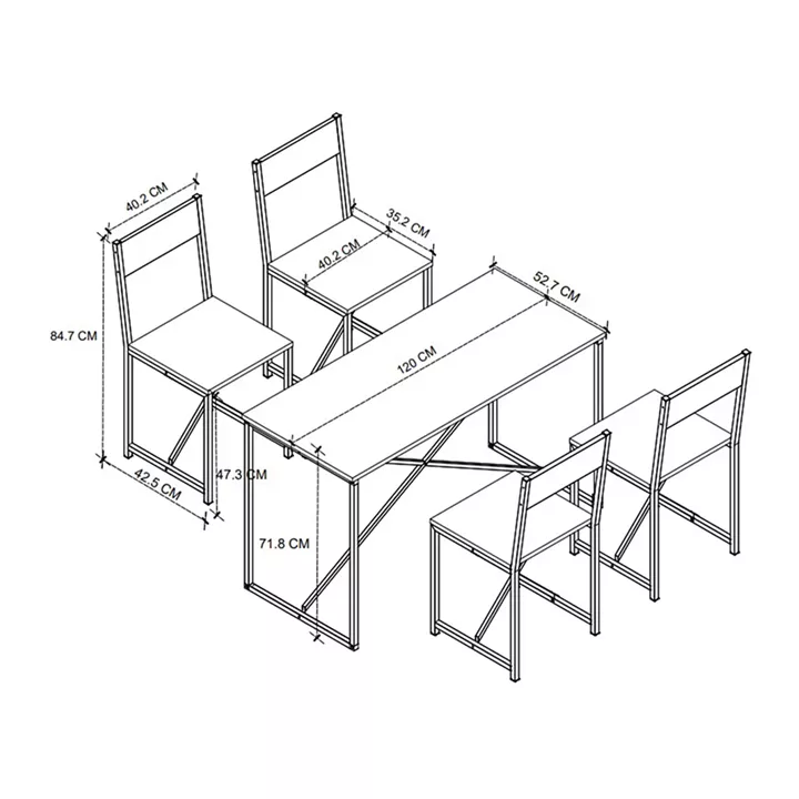 Σετ τραπεζαρία 5τμχ Maysa Megapap χρώμα pine oak 120x52,7x71,8εκ.