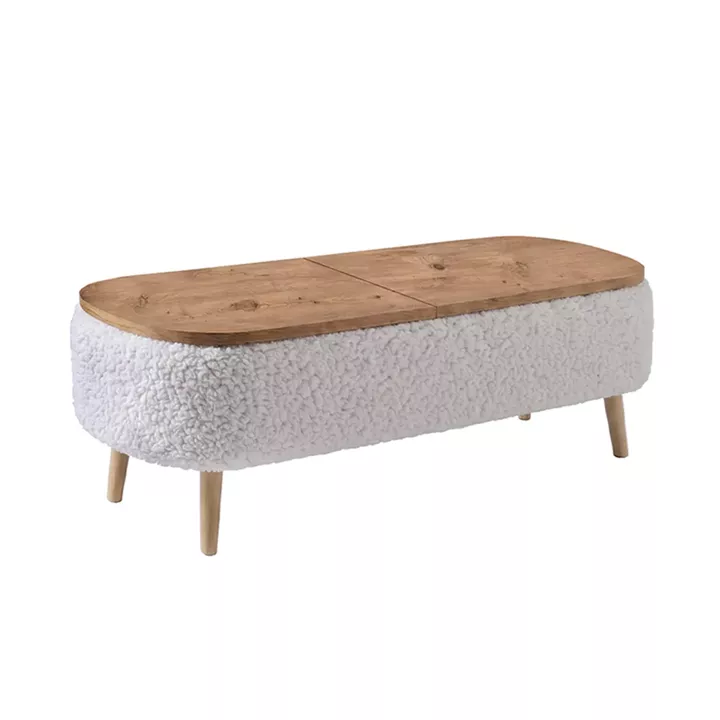 Έπιπλο τηλεόρασης Luno Megapap ύφασμα teddy χρώμα λευκό - pine oak 120x30x45εκ.