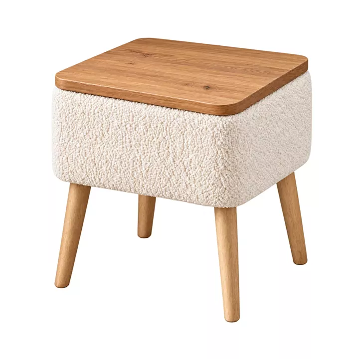 Κομοδίνο Nivo Megapap ύφασμα teddy χρώμα λευκό - pine oak 45x35x45εκ.