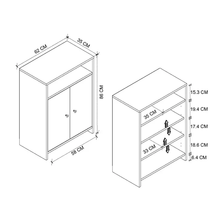 Παπουτσοθήκη - Ντουλάπι Efsun Megapap χρώμα λευκό - sapphire oak 62x35x86εκ.