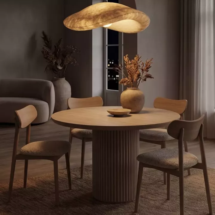 Τραπέζι Hazar Megapap Mdf χρώμα travertine - sandstone Ø100,5x76εκ.
