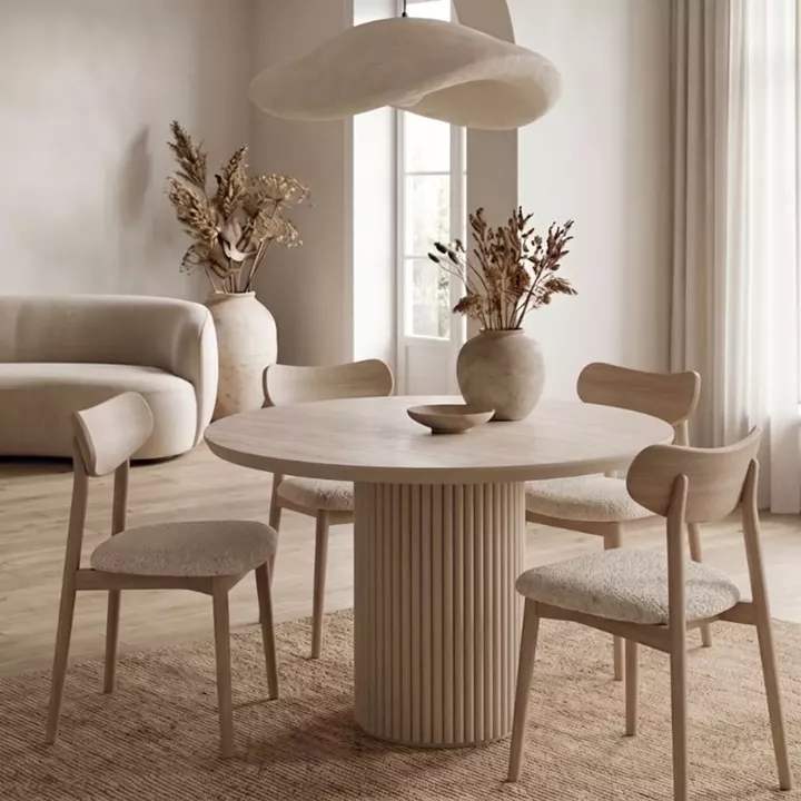 Τραπέζι Hazar Megapap Mdf χρώμα travertine - sandstone Ø100,5x76εκ.