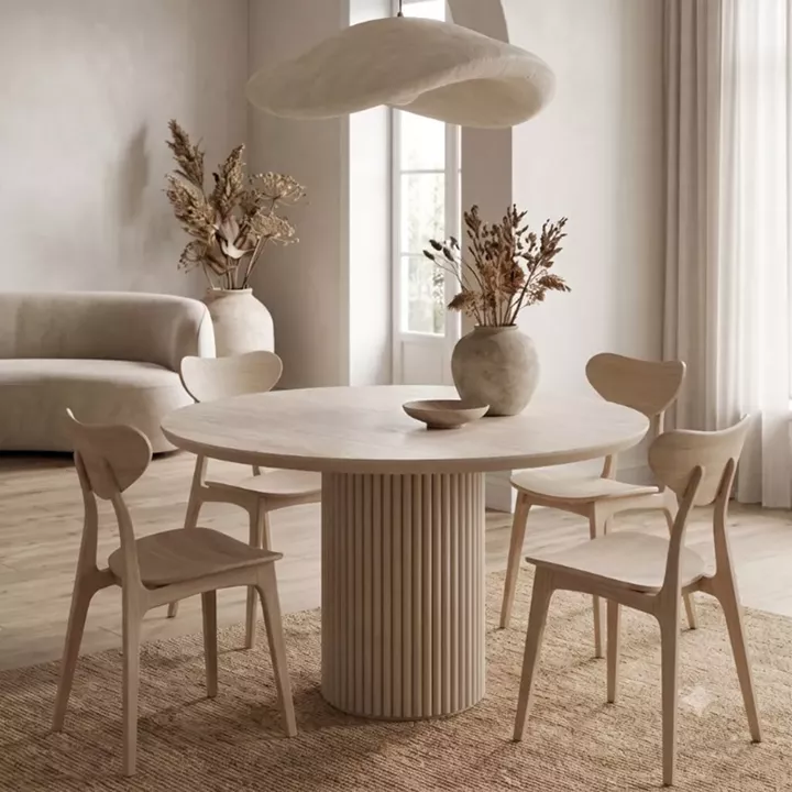 Τραπέζι Hazar Megapap Mdf χρώμα travertine - sandstone Ø119,5x76εκ.
