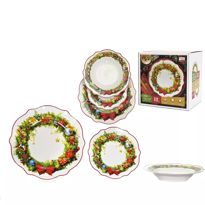 Χριστουγεννιάτικο Σερβίτσιο Φαγητού Toys Wreath Πορσελάνη Σετ 18Τμχ