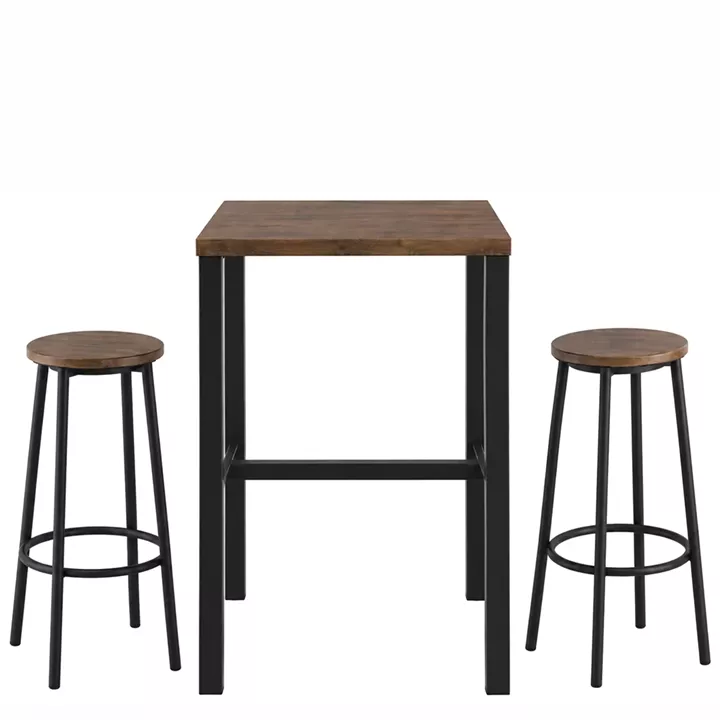 Σετ Τραπεζαρία Bar (2+1) ArteLibre WOODA Καρυδί/Μαύρο MDF/Μέταλλο 60x60x96cm