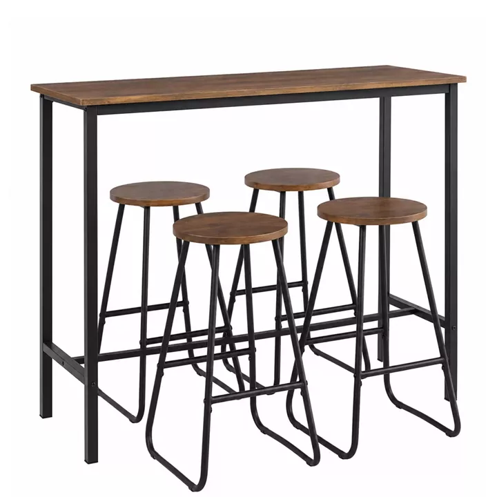 Σετ Τραπεζαρία Bar (4+1) ArteLibre KALORA Καρυδί/Μαύρο MDF/Μέταλλο 120x40x100cm