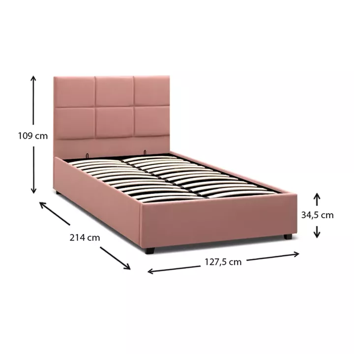 Κρεβάτι Kingston Megapap βελούδινο με αποθηκευτικό χώρο χρώμα melon pink 120x200εκ.