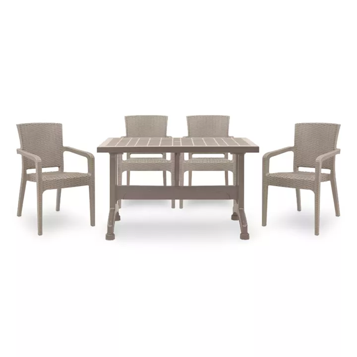 Σετ τραπεζαρία κήπου Callan Megapap 5τμχ πολυπροπυλενίου τραπέζι 140x70 - πολυθρόνα recycled χρώμα cappuccino S_GP046-0003,2+GP046-0001,3x4