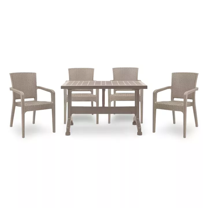 Σετ τραπεζαρία κήπου Callan Megapap 5τμχ πολυπροπυλενίου τραπέζι 120x70 - πολυθρόνα recycled χρώμα cappuccino S_GP046-0002,2+GP046-0001,3x4
