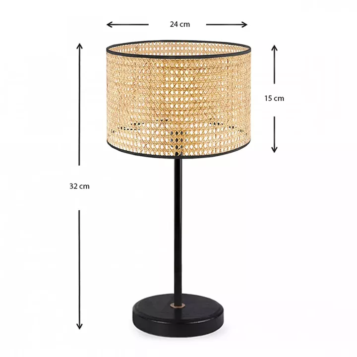 Φωτιστικό επιτραπέζιο Idaho Megapap E27 ρατάν - μεταλλικό χρώμα φυσικό - μαύρο Φ24x32εκ.