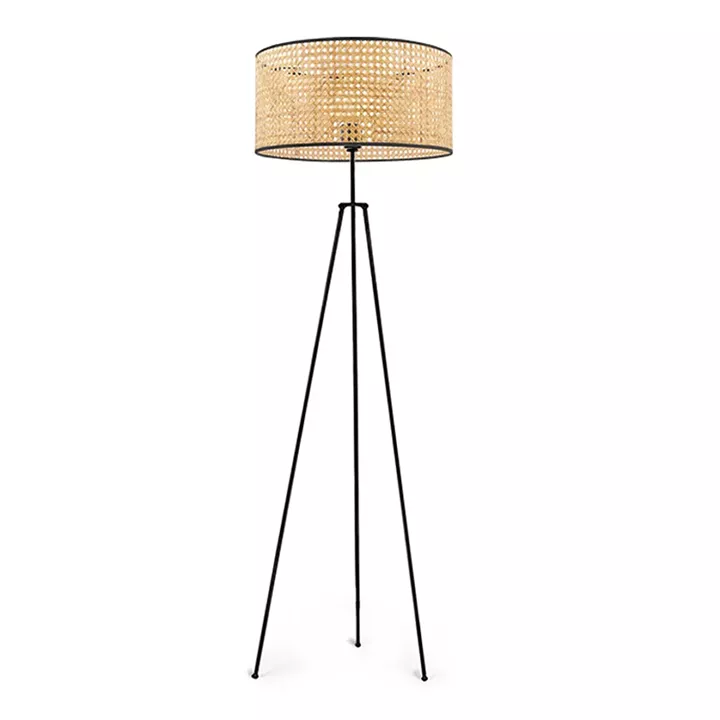 Φωτιστικό δαπέδου Idaho Megapap E27 μεταλλικό - ρατάν χρώμα μαύρο - φυσικό Φ38x150εκ.