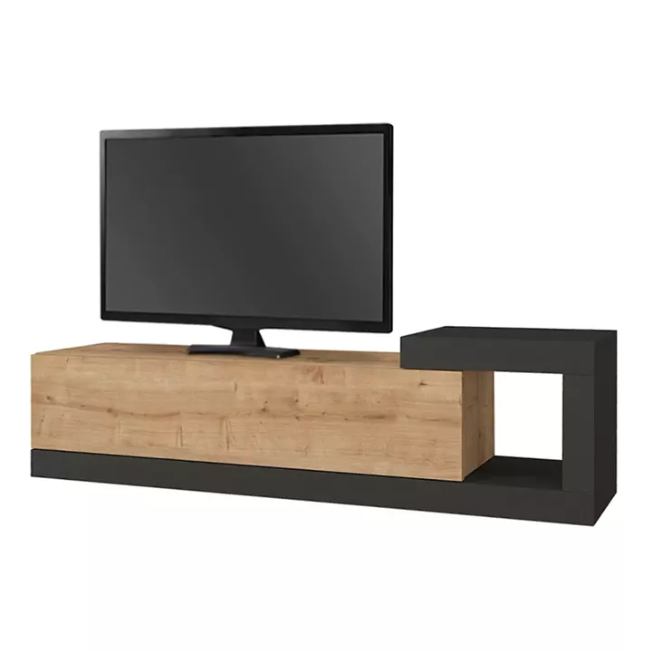 Έπιπλο τηλεόρασης επιτοίχιο Volare Megapap από μελαμίνη χρώμα sapphire oak - ανθρακί 150x29,6x38,6εκ.