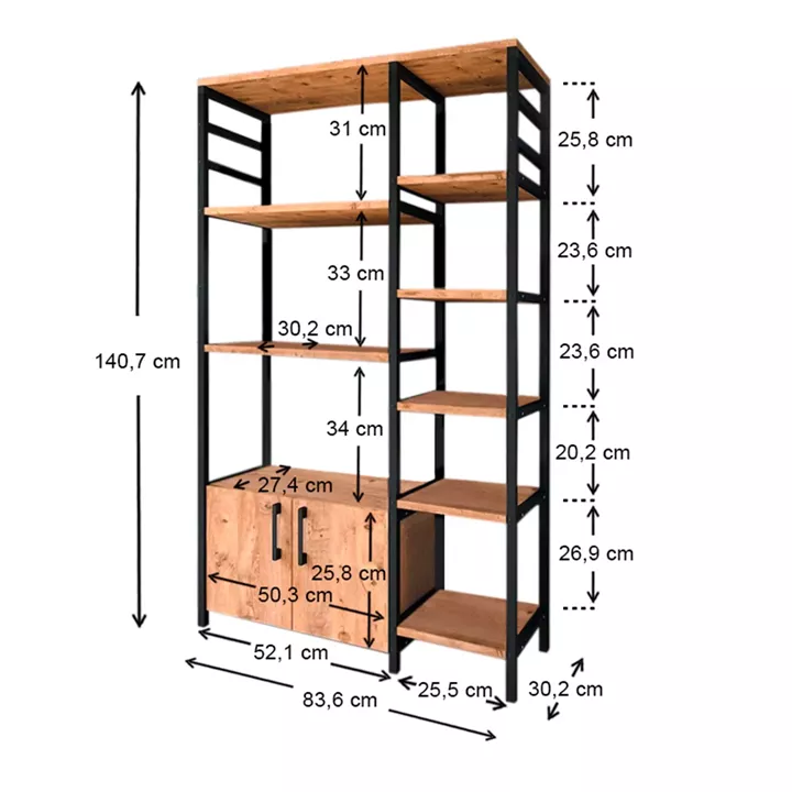 Έπιπλο κουζίνας Benito Megapap μεταλλικό - μελαμίνης χρώμα μαύρο - pine oak 83,6x30,2x140,7εκ.