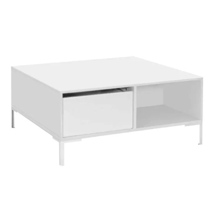 Τραπεζάκι σαλονιού Slide Megapap από μελαμίνη χρώμα λευκό 90x90x42εκ.