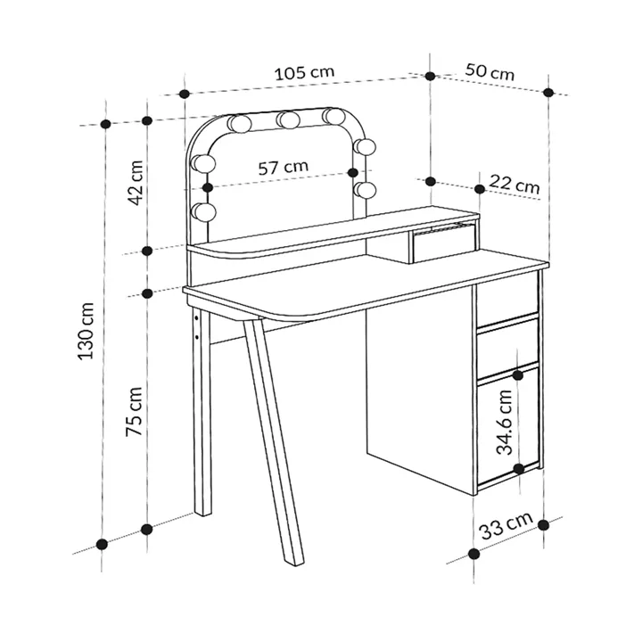 Τουαλέτα με καθρέπτη Avien Megapap χρώμα λευκό - φυσικό οξιάς 105x51,1x131εκ.