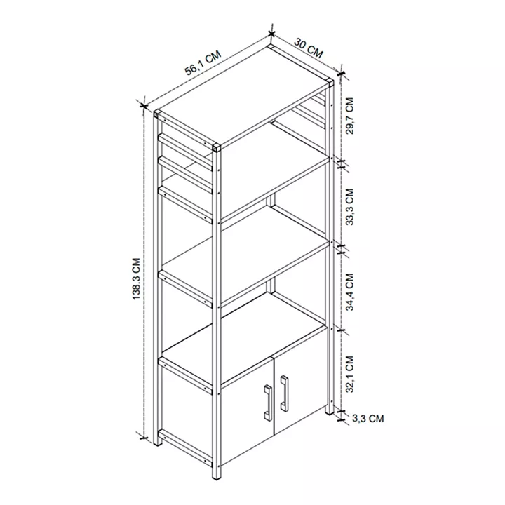 Έπιπλο κουζίνας Agero Megapap μεταλλικό - μελαμίνης χρώμα μαύρο - pine oak 56,1x30x138,3εκ.