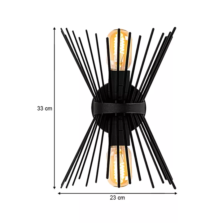 Απλίκα τοίχου Kirpi Megapap E27 μεταλλική χρώμα μαύρο 23x5x33εκ.