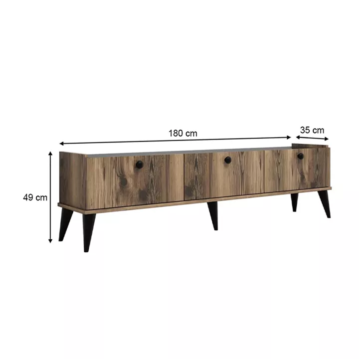 Έπιπλο τηλεόρασης Lidya Megapap χρώμα καρυδί - μαύρο εφέ μαρμάρου 180x35x49εκ.