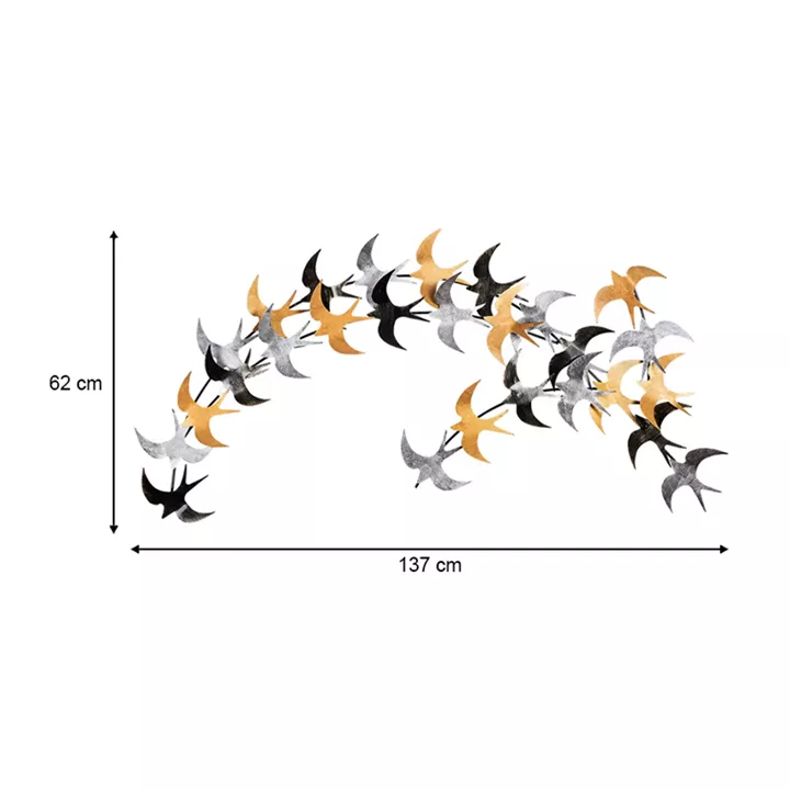 Διακοσμητικό τοίχου Birds Megapap μεταλλικό χρώμα μαύρο - bronze - ασημί 137x62εκ.