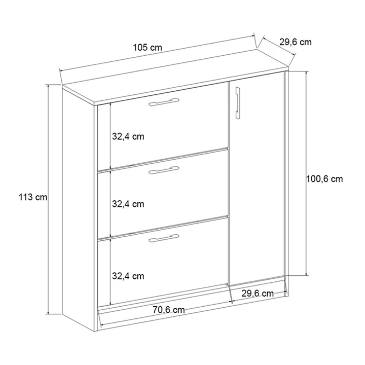 Παπουτσοθήκη Neft Megapap χρώμα λευκό 105x29,6x113εκ.