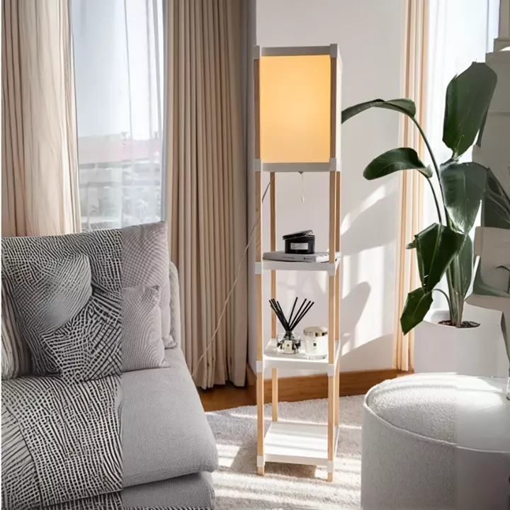 Φωτιστικό δαπέδου ξύλινο - πλαστικό χρώμα μπεζ 29x25x137εκ.