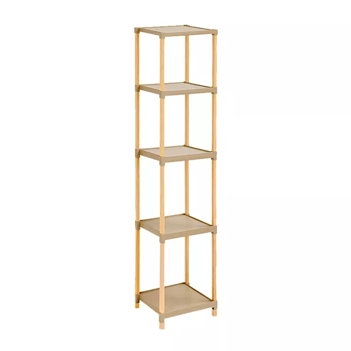 Ραφιέρα δαπέδου πλαστική - ξύλινη χρώμα φυσικό - μπεζ 28x25x137εκ.