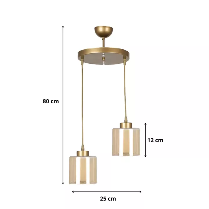 Φωτιστικό οροφής Kenedy Megapap E27 μεταλλικό - γυάλινο δίφωτο χρώμα χρυσό Ø25x80εκ.