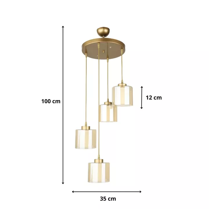 Φωτιστικό οροφής Kenedy Megapap E27 μεταλλικό - γυάλινο τετράφωτο χρώμα χρυσό Ø35x100εκ.