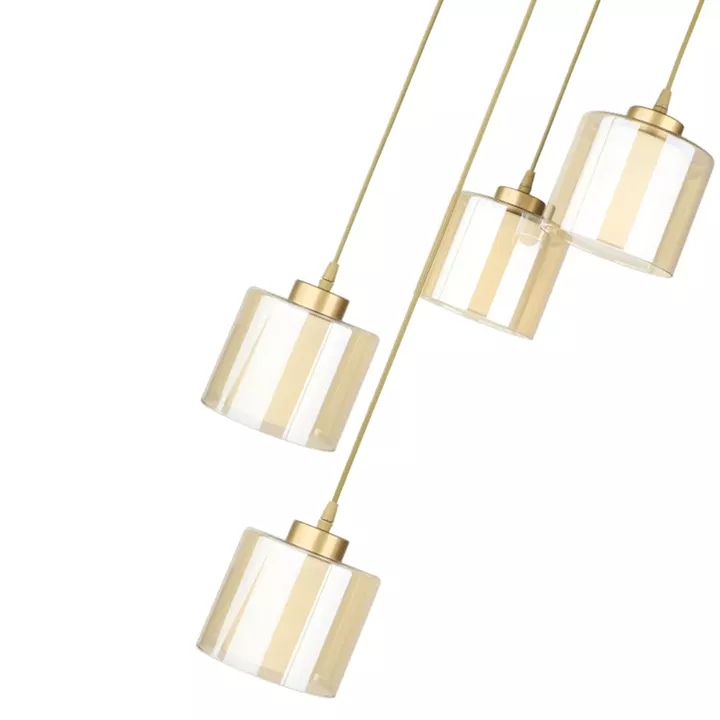 Φωτιστικό οροφής Kenedy Megapap E27 μεταλλικό - γυάλινο τετράφωτο χρώμα χρυσό Ø35x100εκ.