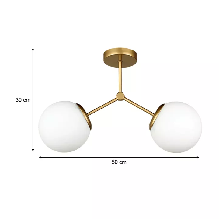 Φωτιστικό οροφής Alison Megapap Ε27 μεταλλικό - γυάλινο δίφωτο χρώμα χρυσό Ø50x30εκ.