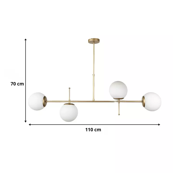 Φωτιστικό οροφής Lura Megapap Ε27 μεταλλικό - γυάλινο τετράφωτο χρώμα χρυσό 110x75εκ.