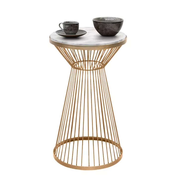 Τραπεζάκι βοηθητικό Cresta Megapap μεταλλικό - Mdf χρώμα χρυσό - λευκό εφέ μαρμάρου Ø34,5x58,5εκ.