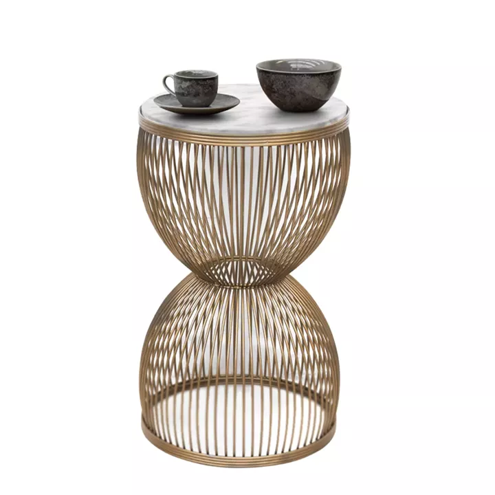 Τραπεζάκι βοηθητικό Stella Megapap μεταλλικό - Mdf χρώμα χρυσό - λευκό εφέ μαρμάρου Ø34,5x56,5εκ.