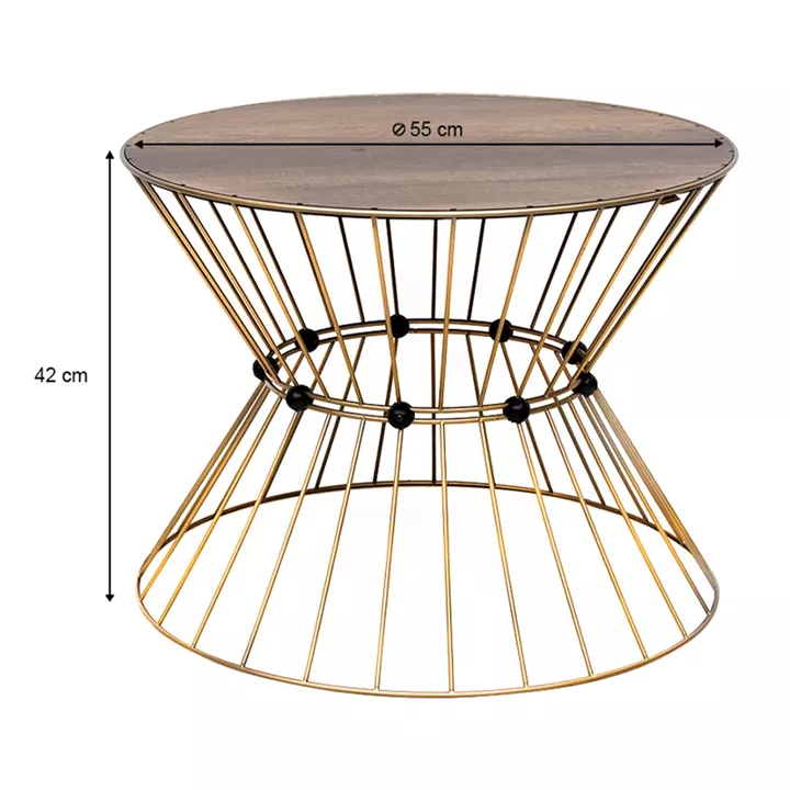 Τραπεζάκι σαλονιού Girene Megapap μεταλλικό - Mdf χρώμα χρυσό - καρυδί Ø55x42εκ.