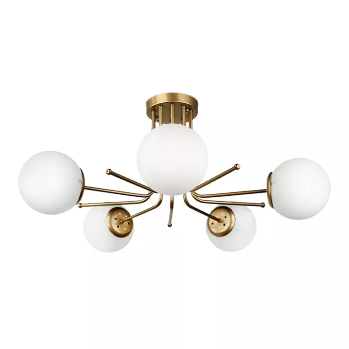 Φωτιστικό οροφής Maxidex Megapap Ε27 μεταλλικό - γυάλινο πεντάφωτο χρώμα χρυσό Ø80x50εκ.