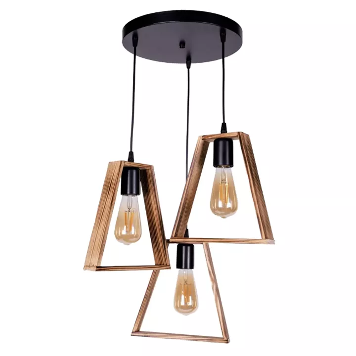 Φωτιστικό οροφής Esela Megapap E27 ξύλινο τρίφωτο χρώμα φυσικό - καρυδί Ø30x80εκ.