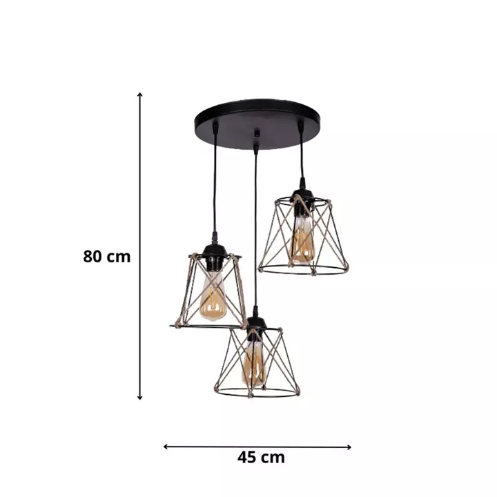 Φωτιστικό οροφής Cesa Megapap E27 μεταλλικό - σχοινί τρίφωτο χρώμα μαύρο 45x40x70εκ.